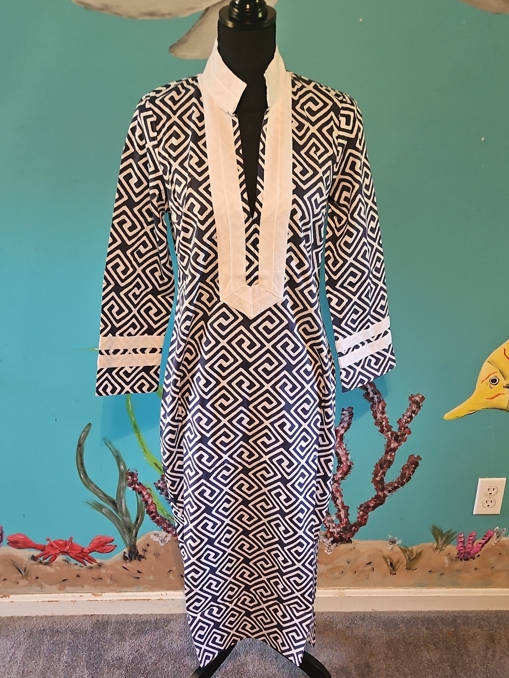 Sail to Sable Navy & White Geometric Dress